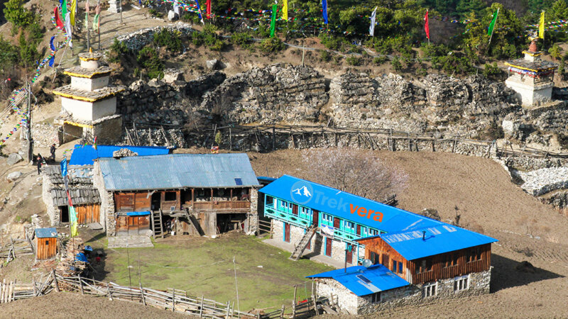 Newly open teahouse at lho village and mani wall